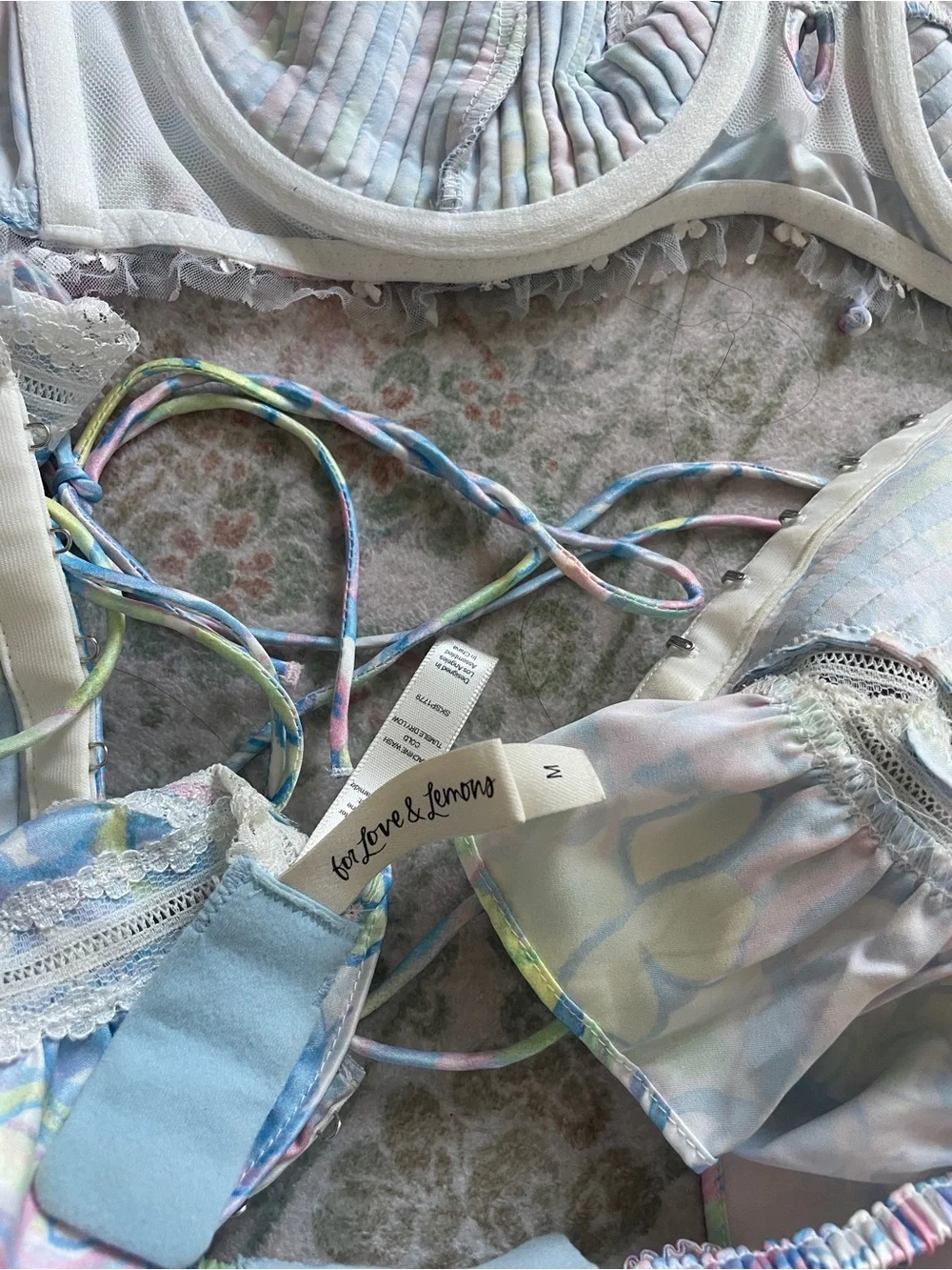 Pastel Floral Ruffle Bralette Bikini Top - 2 Women Swim For Love & Lemons